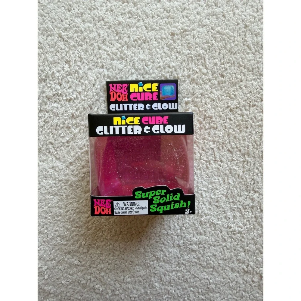 Schylling NeeDoh Nice Cube Glitter and Glow Pink Squishy Sensory Toy GGNCBND NEW